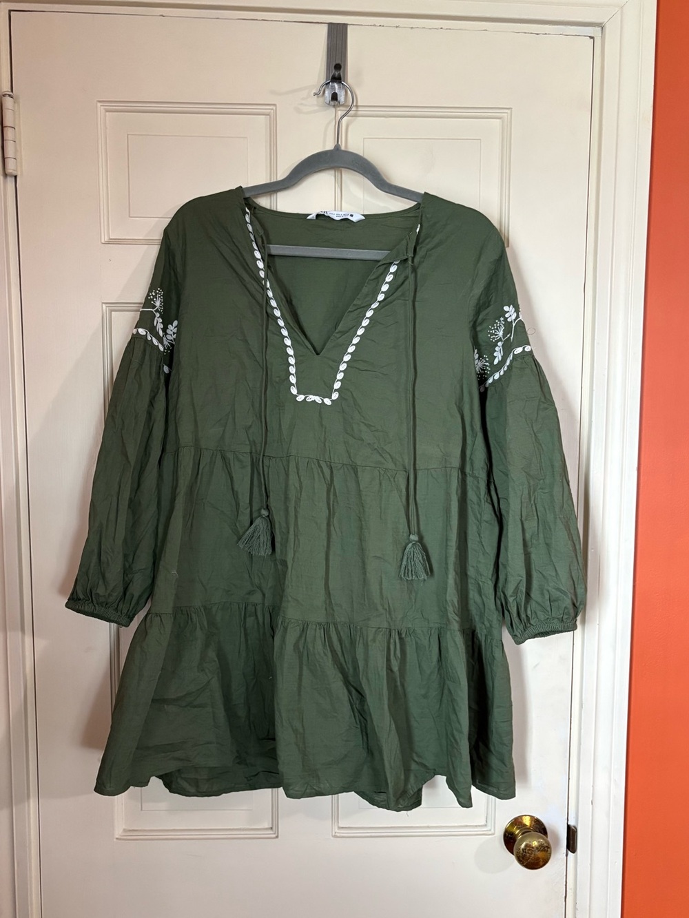 ZARA Embroidered Panelled Dress Green Size Small 7200/023 Cottagecore - Picture 2 of 10